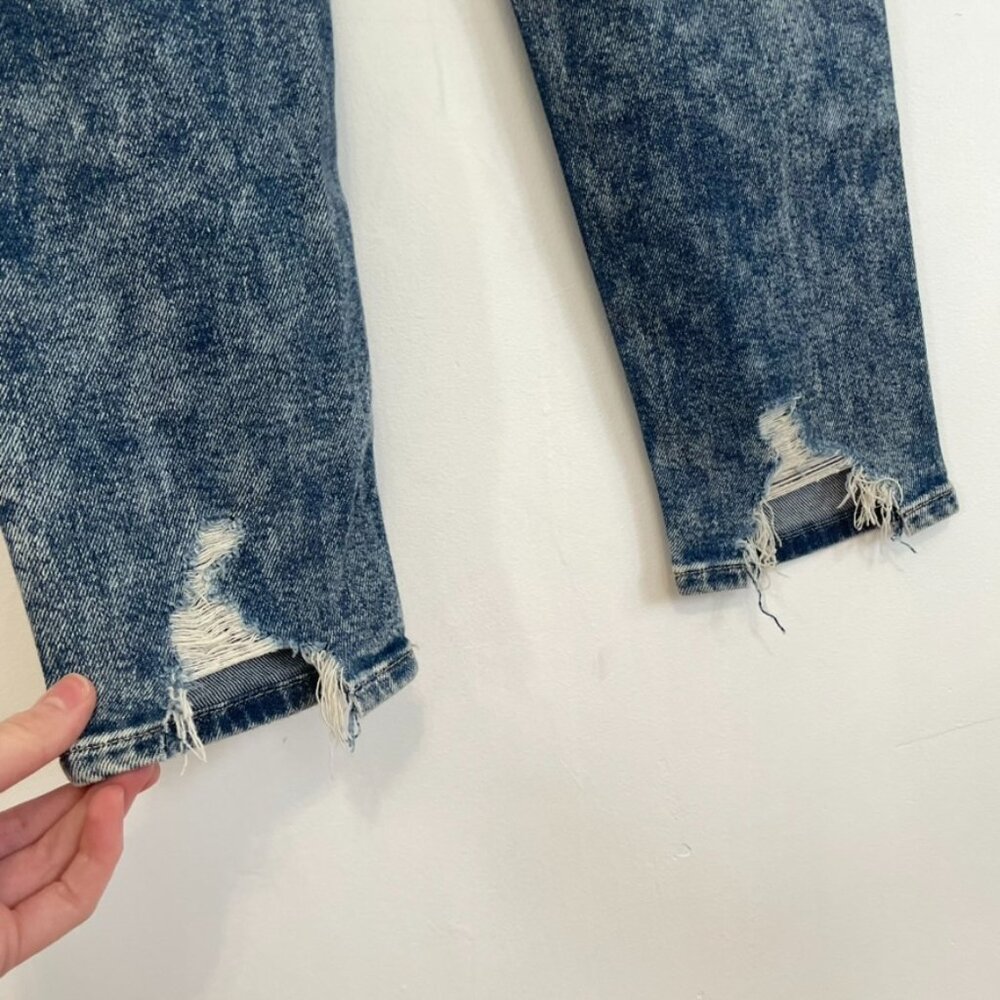 AMERICAN EAGLE AE Stretch Ripped Mom Jean Acid Wash High Waisted Cropped 0 LONG - Picture 16 of 16